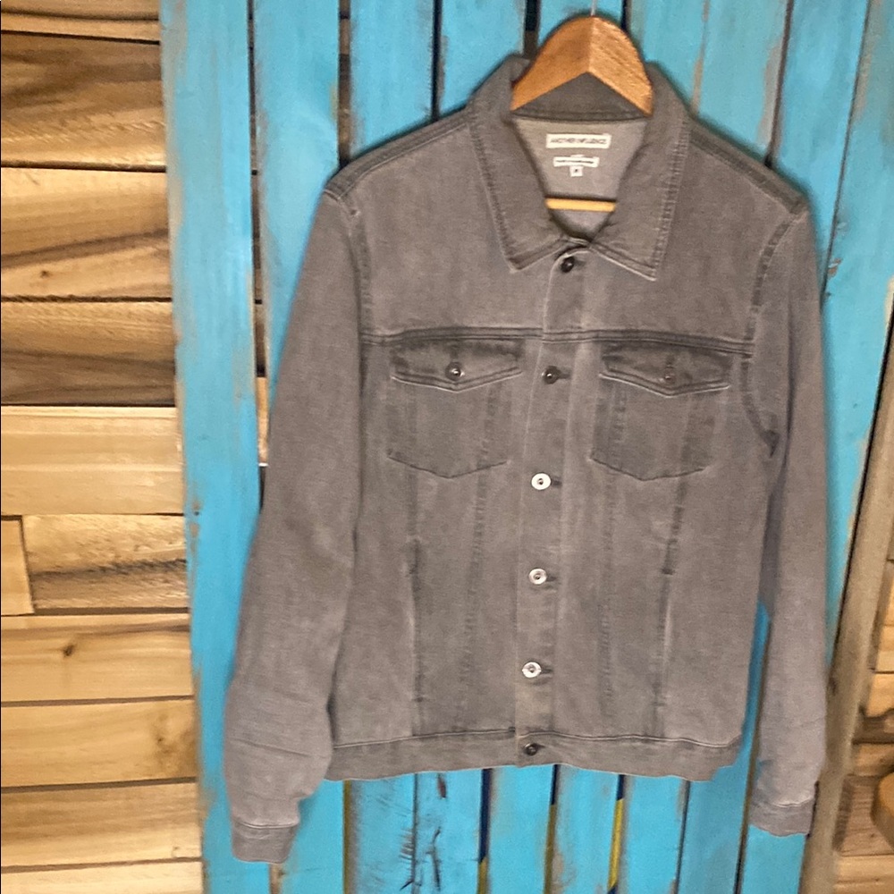 Gray Denim Jacket with Graphic Design Old English Ex Nihilo Another Influence M - Picture 5 of 8